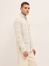 Men's Beige Casual Slim Fit Striped Full Sleeves Shirt