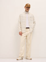 Men's Beige Casual Slim Fit Striped Full Sleeves Shirt