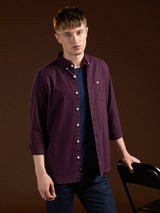 Men's Maroon Casual Slim Fit Solid Full Sleeves Shirt