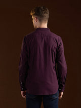 Men's Maroon Casual Slim Fit Solid Full Sleeves Shirt