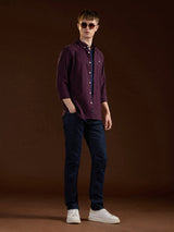 Men's Maroon Casual Slim Fit Solid Full Sleeves Shirt