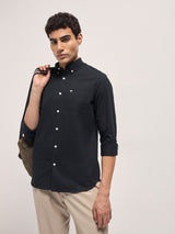 Men's Black Casual Solid Slim Fit Full Sleeves Shirt