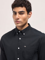 Men's Black Casual Solid Slim Fit Full Sleeves Shirt