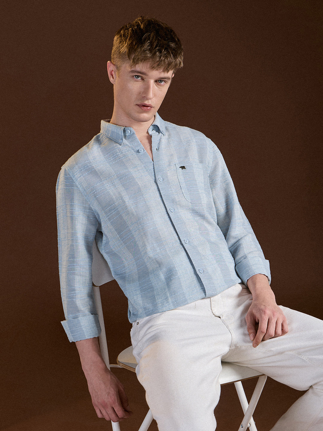 Men's Blue Casual Slim Fit Striped Full Sleeves Shirt