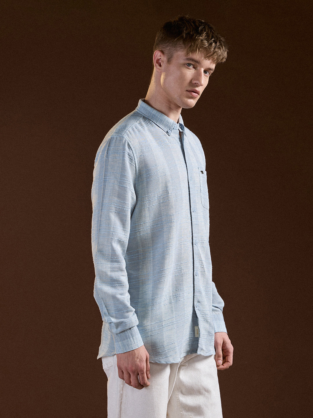 Men's Blue Casual Slim Fit Striped Full Sleeves Shirt