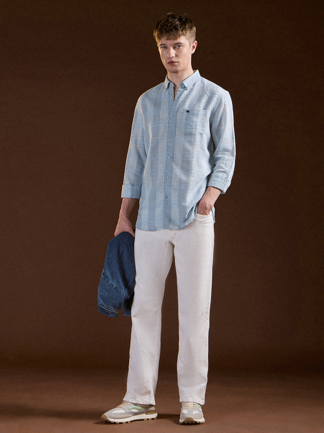 Men's Blue Casual Slim Fit Striped Full Sleeves Shirt