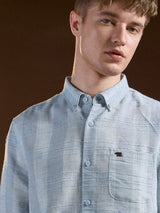 Men's Blue Casual Slim Fit Striped Full Sleeves Shirt
