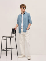 Men's Blue Casual Slim Fit Solid Full Sleeves Shirt
