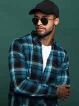 Men's Teal Casual Checked Slim Fit Full Sleeves Shirt