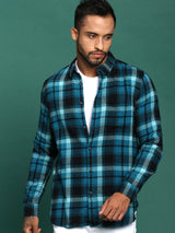 Men's Teal Casual Checked Slim Fit Full Sleeves Shirt