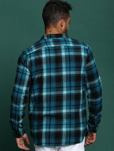Men's Teal Casual Checked Slim Fit Full Sleeves Shirt