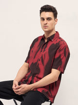 Men's Red Casual Regular Fit Printed Half Sleeves Shirt