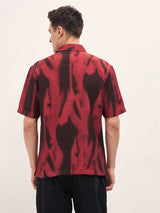 Men's Red Casual Regular Fit Printed Half Sleeves Shirt