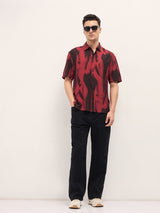 Men's Red Casual Regular Fit Printed Half Sleeves Shirt