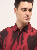 Men's Red Casual Regular Fit Printed Half Sleeves Shirt