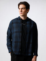 Men's Navy Casual Checked Slim Fit Full Sleeves Shirt