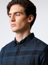 Men's Navy Casual Checked Slim Fit Full Sleeves Shirt