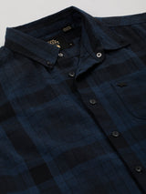 Men's Navy Casual Checked Slim Fit Full Sleeves Shirt
