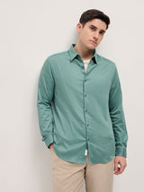 Men's Green Casual Slim Fit Solid Full Sleeves Shirt