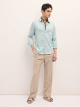 Men's Green Casual Slim Fit Solid Full Sleeves Shirt