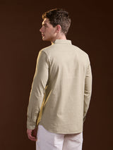 Men's Beige Casual Slim Fit Solid Full Sleeves Shirt