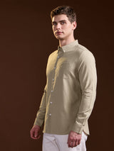 Men's Beige Casual Slim Fit Solid Full Sleeves Shirt