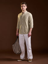 Men's Beige Casual Slim Fit Solid Full Sleeves Shirt