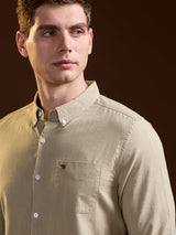 Men's Beige Casual Slim Fit Solid Full Sleeves Shirt