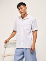 Men's White Casual Regular Fit Striped Half Sleeves Shirt