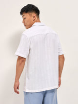 Men's White Casual Regular Fit Striped Half Sleeves Shirt