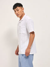 Men's White Casual Regular Fit Striped Half Sleeves Shirt