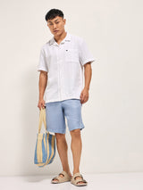 Men's White Casual Regular Fit Striped Half Sleeves Shirt