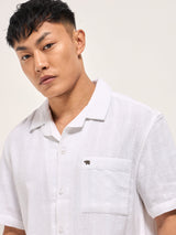 Men's White Casual Regular Fit Striped Half Sleeves Shirt