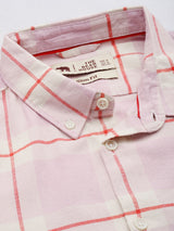 Men's Pink Casual Checked Slim Fit Full Sleeves Shirt