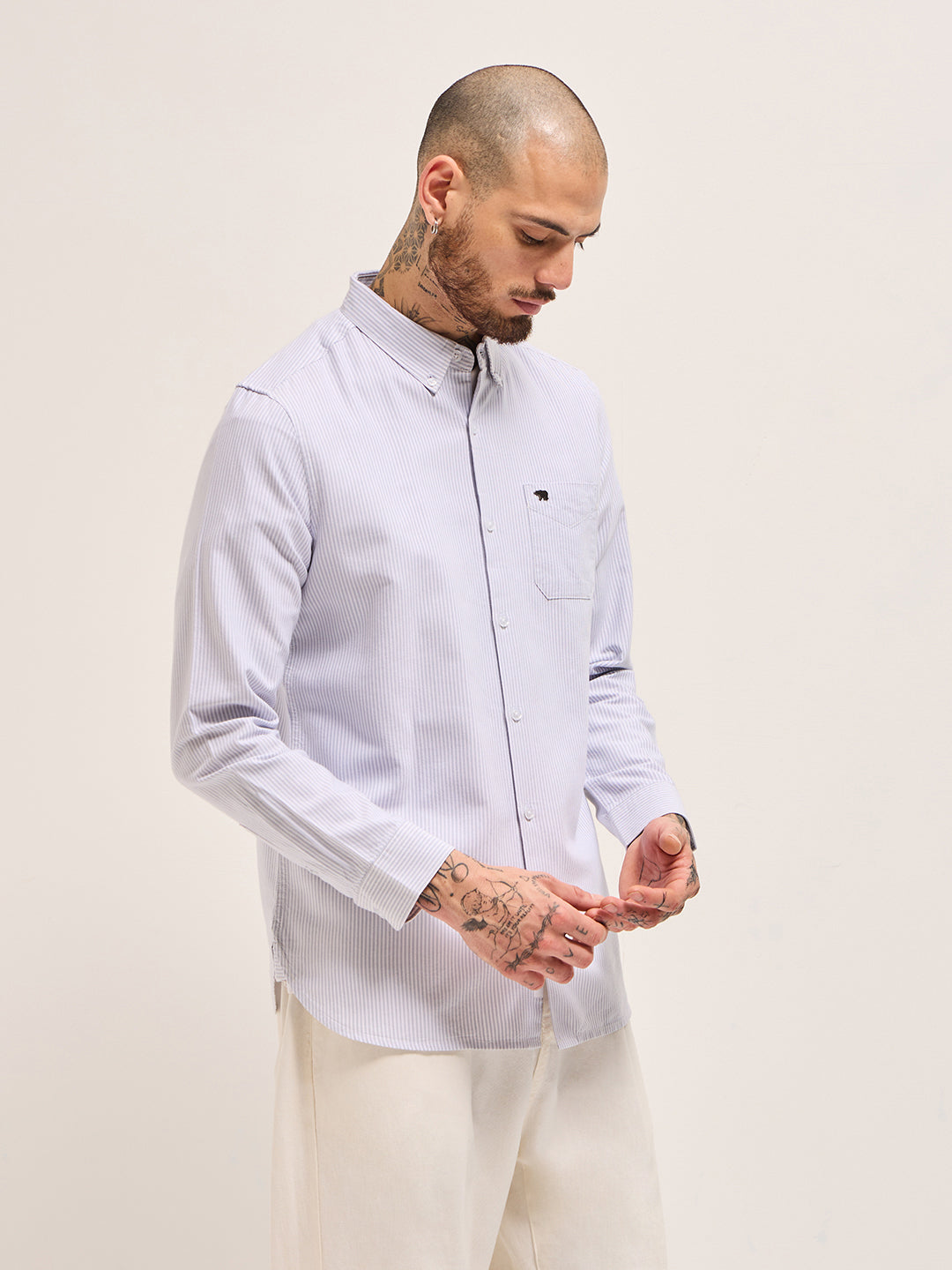 Men's Casual Slim Fit Striped Full Sleeves Shirt