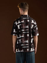 Men's Black Casual Regular Fit Printed Half Sleeves Shirt