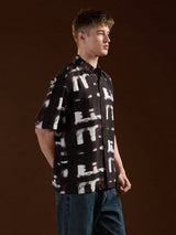 Men's Black Casual Regular Fit Printed Half Sleeves Shirt