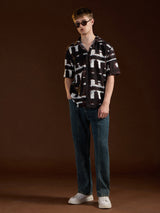 Men's Black Casual Regular Fit Printed Half Sleeves Shirt