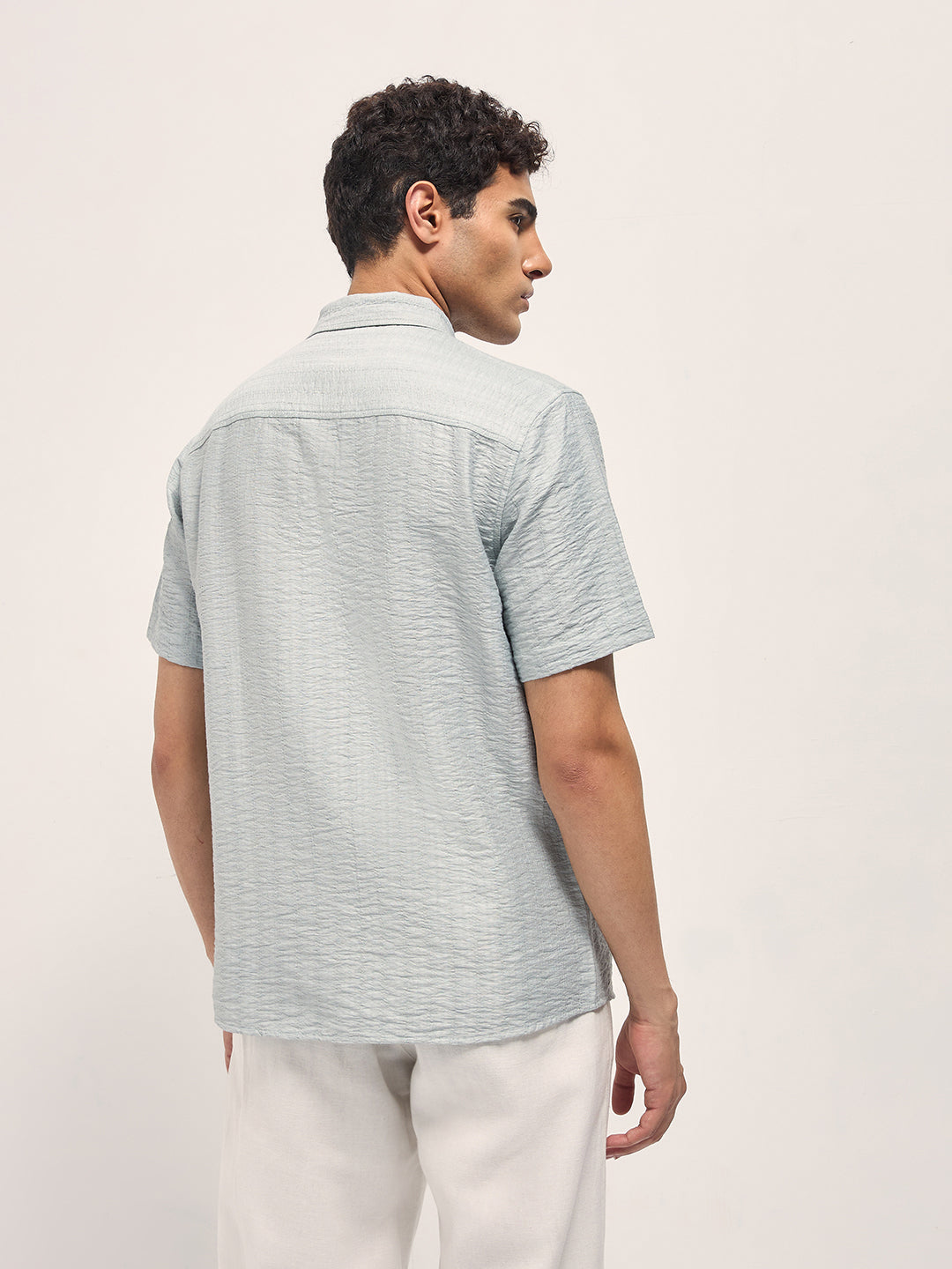 Men's Blue Casual Regular Fit Solid Half Sleeves Shirt