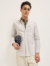 Men's Beige Casual Slim Fit Striped Full Sleeves Shirt