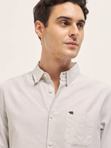 Men's Beige Casual Slim Fit Striped Full Sleeves Shirt