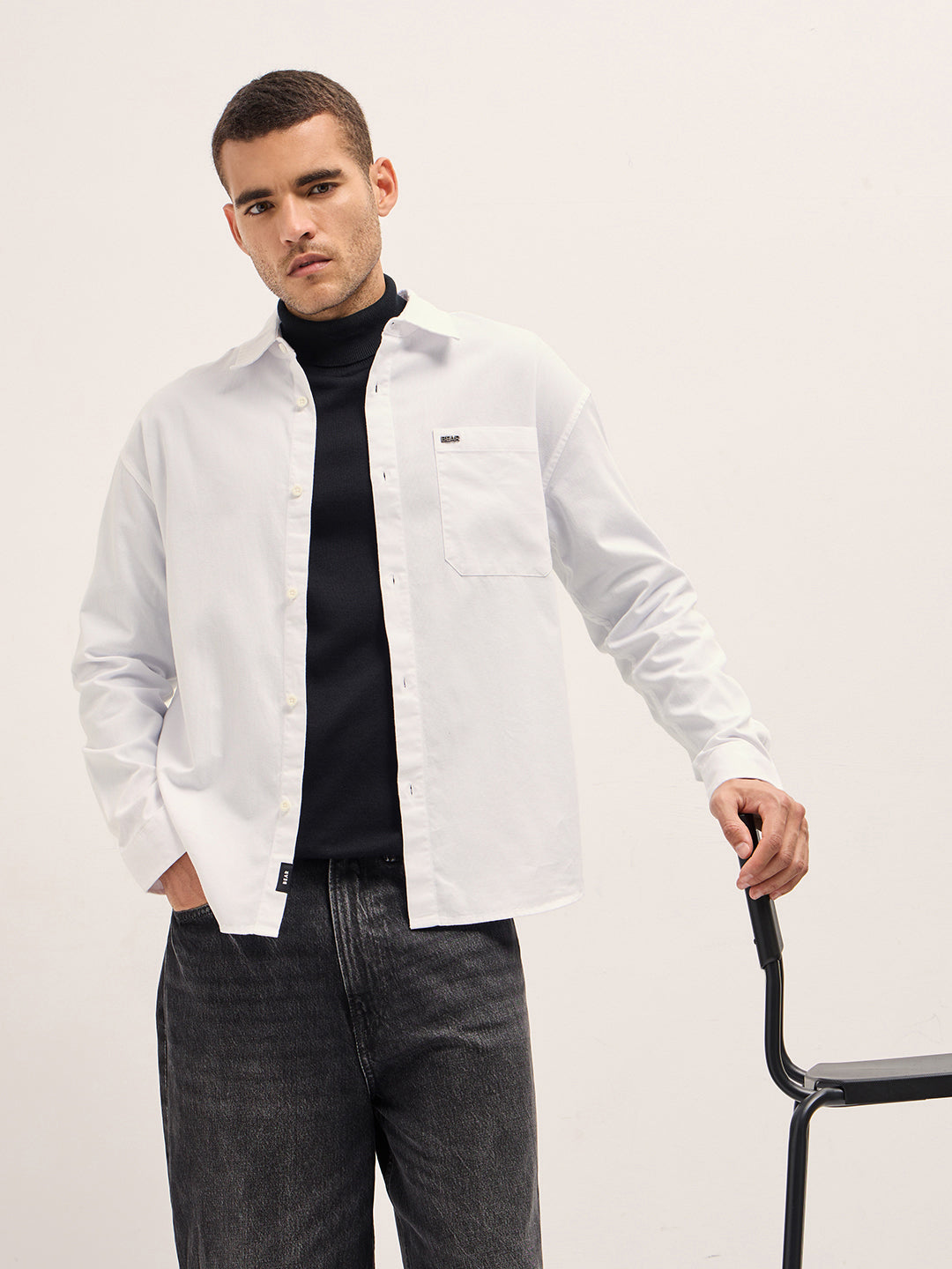 Men's White Casual Regular Fit Solid Full Sleeves Shirt