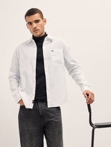 Men's White Casual Regular Fit Solid Full Sleeves Shirt
