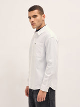 Men's White Casual Regular Fit Solid Full Sleeves Shirt