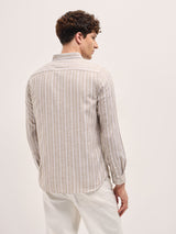 Men's Beige Casual Slim Fit Striped Full Sleeves Shirt