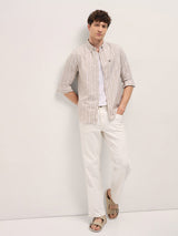Men's Beige Casual Slim Fit Striped Full Sleeves Shirt