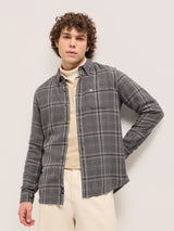 Men's Grey Casual Slim Fit Checked Full Sleeves Shirt