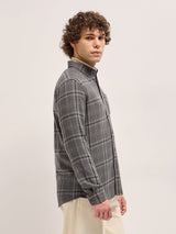Men's Grey Casual Slim Fit Checked Full Sleeves Shirt