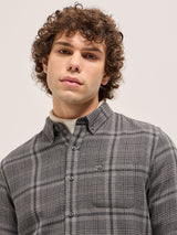 Men's Grey Casual Slim Fit Checked Full Sleeves Shirt