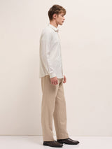 Men's Light Beige with White Vertical Stripe Slim Fit Casual Shirt